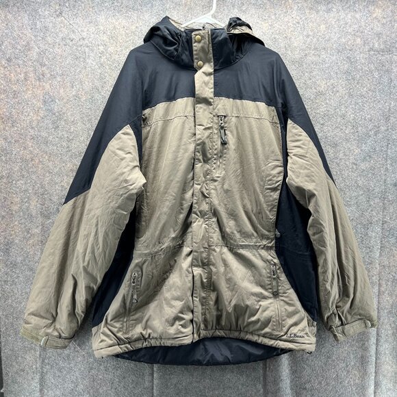 LL Bean JacketMens 2XL Tall Tan Black Full Zip Packaway Nylon Snowboarding Ski